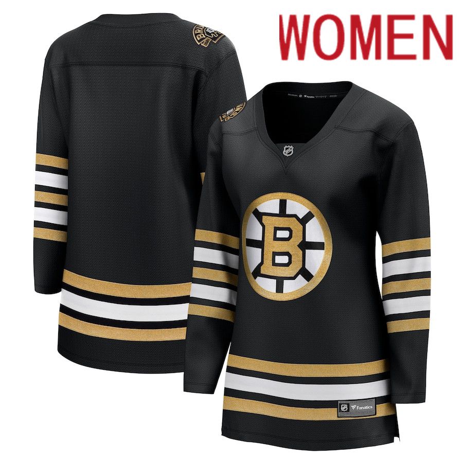 Women Boston Bruins Fanatics Branded Black 100th Anniversary Premier Breakaway NHL Jersey->->Women Jersey